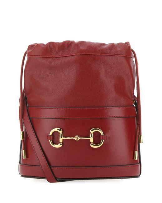 Gucci Red 1955 Horsebit Leather Bucket Bag