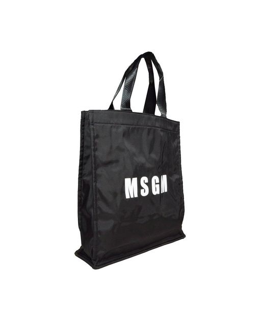 MSGM Black Logo Printed Top Handle Bag for men