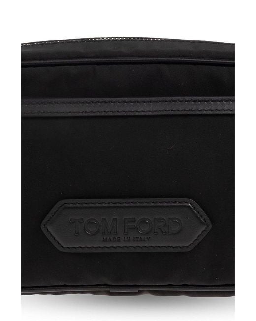 Tom Ford Black Logo Patch Zipped Wash Bag for men