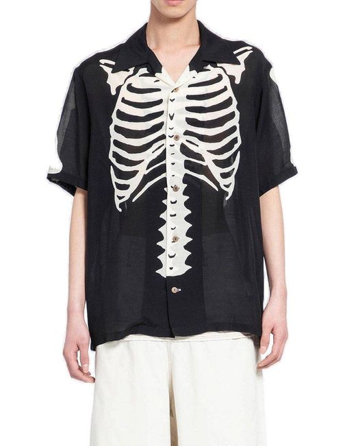 Kapital Black Skeleton Printed Short Sleeved Shirt for men