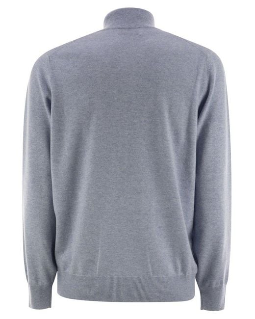 Brunello Cucinelli Gray Funnel-Neck Knitted Polo Shirt for men