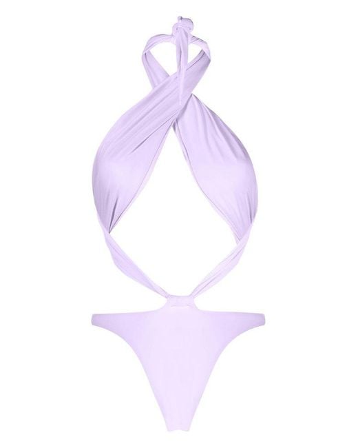 Reina Olga Purple Showpony Cut-out Halterneck Swimsuit