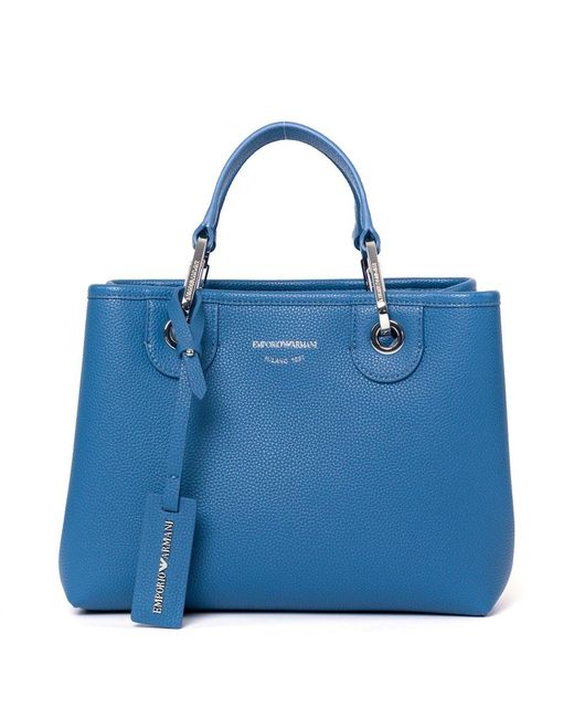 Emporio Armani Pebbled Medium Top Handle Bag in Blue | Lyst