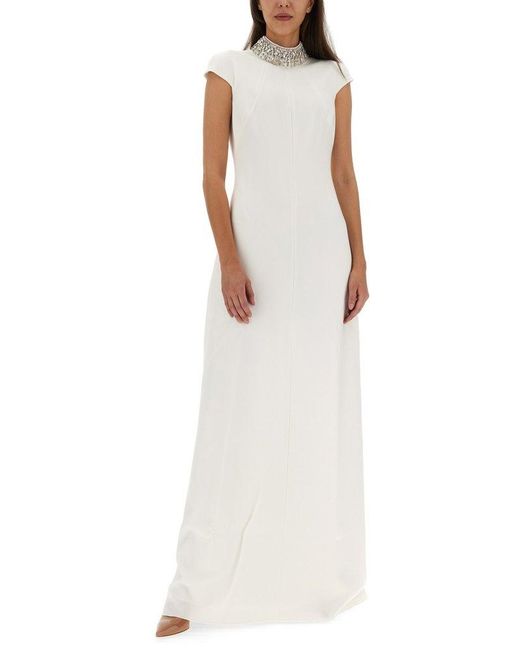 Max Mara White Bridal Embellished Cady Gown