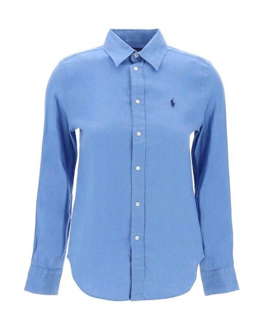 Polo Ralph Lauren Blue Linen Canvas Shirt For /W