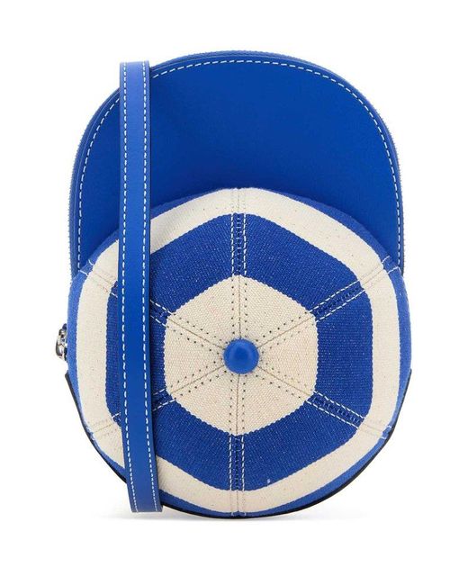 J.W. Anderson Blue Embroidered Canvas And Leather Midi Cap Crossbody Bag