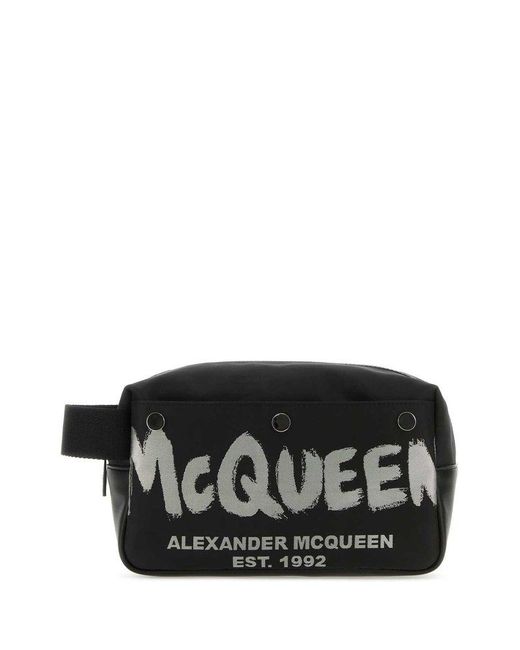 Alexander McQueen Black Logo Printed Zipped Toiletry Bag for men