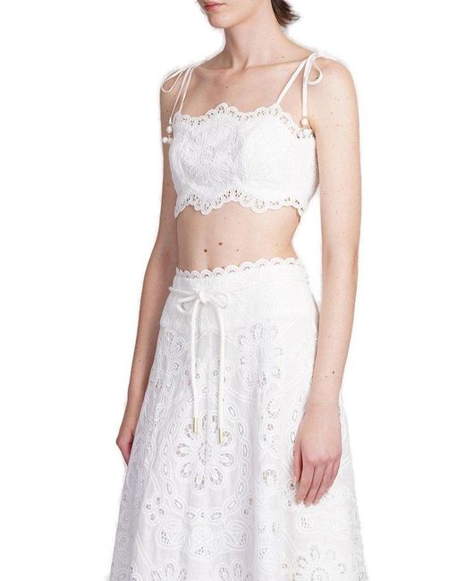 Zimmermann White Ottie Embroidered Cropped Top