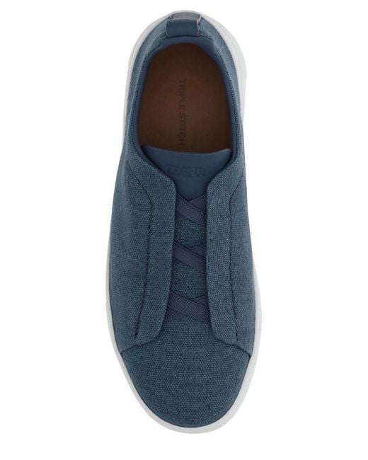 Zegna Blue Triple Stitch Sneakers for men