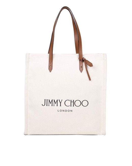 Jimmy Choo Leather Logo Tote Bag in Beige (Natural) | Lyst