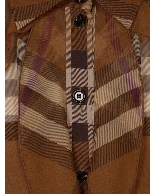 Burberry Brown Check-printed Self-tied Sheer Chiffon Shirt