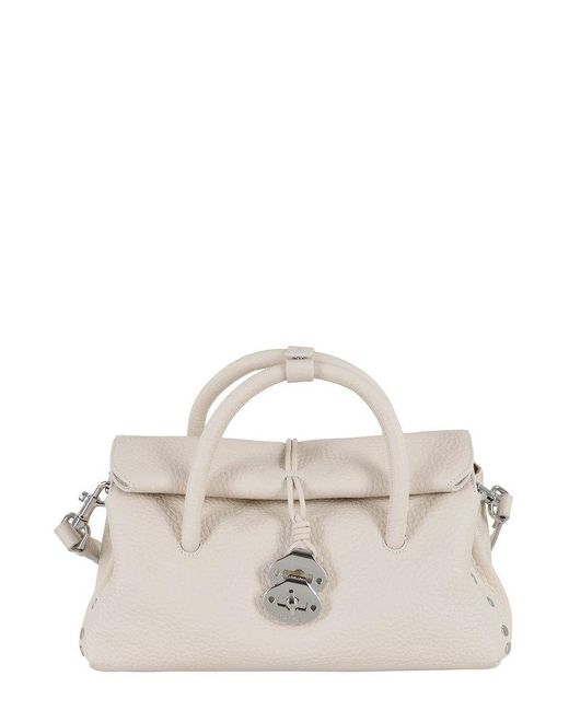 Zanellato White Dotta Centauro Small Top Handle Bag