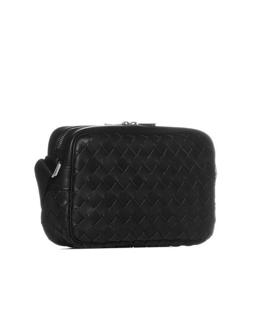Bottega Veneta Black Intrecciato Leather Camera Bag for men