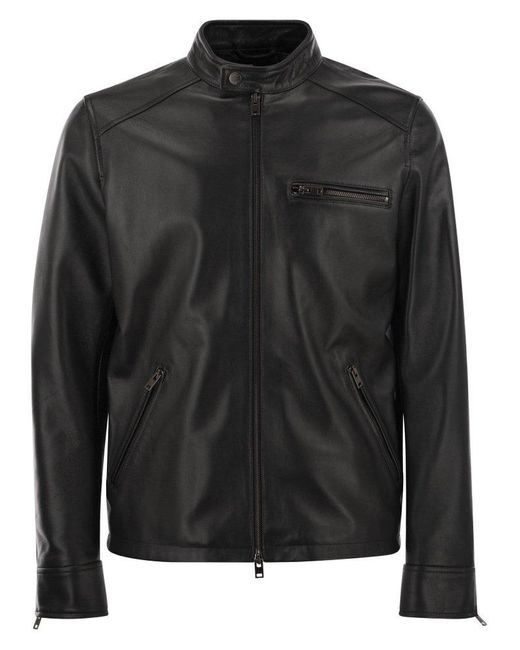 Hogan Black Leather Biker Jacket for men