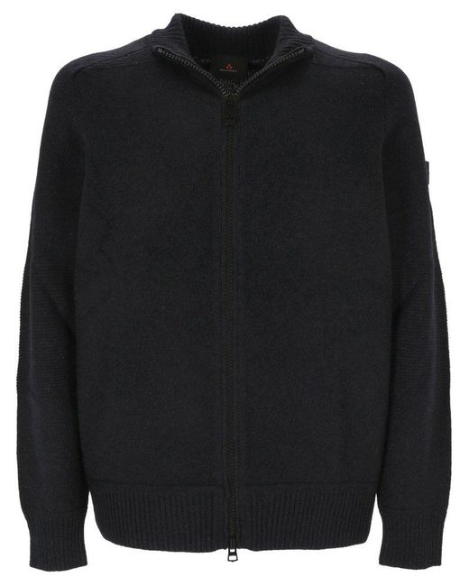 Peuterey Black Full-Length Zipped Stranded Cardigan for men