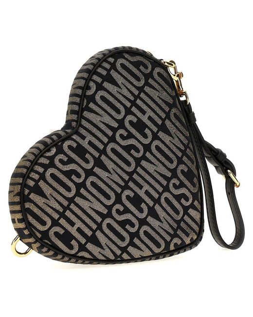 Moschino Black Logo Jacquard Heart-shaped Clutch Bag