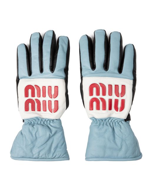 Miu Miu Blue Leather Logo Ski Gloves