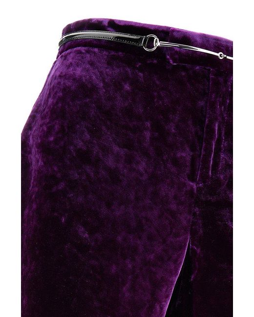 Gucci Purple Belted Gathered Velvet Straight-leg Pants