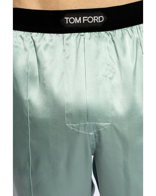 Tom Ford Green Logo Waist Satin Pajama Trousers for men