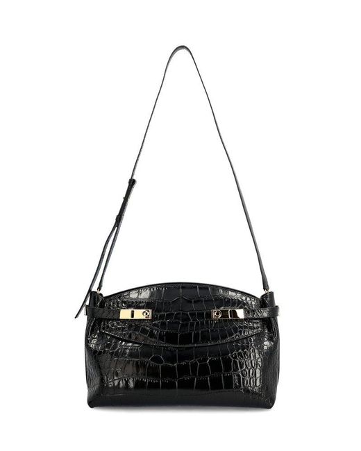 Ferragamo Black Gancini-buckle Embossed Large Clutch Bag