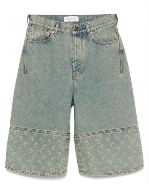 MARINE SERRE Blue Moon Laser Denim Bermuda Shorts