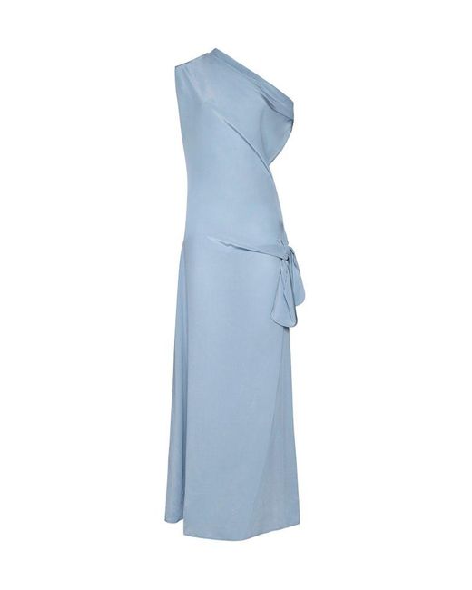 Alysi Blue One-shoulder Knot Detailed Dress