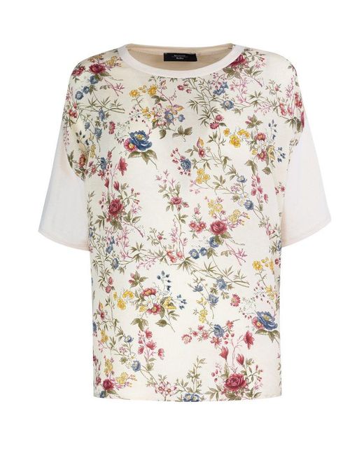 Weekend by Maxmara White Floral Patterned Crewneck T-shirt