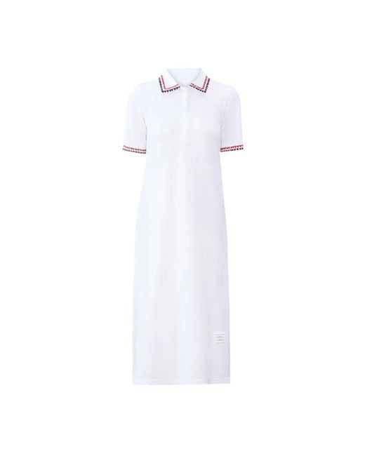 Thom Browne White Rwb Striped Short Sleeved Polo Dress