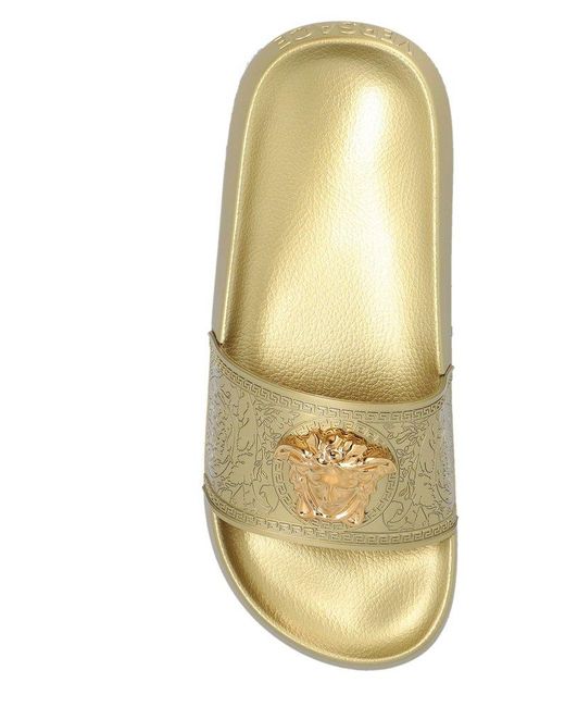 Versace Metallic Medusa Plaque Slip-on Sandals