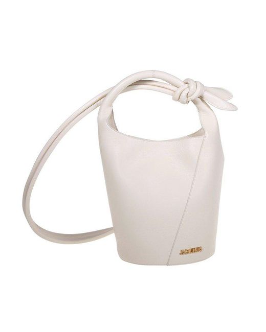 Jacquemus White Logo Plaque Knot-detailed Top Handle Bag