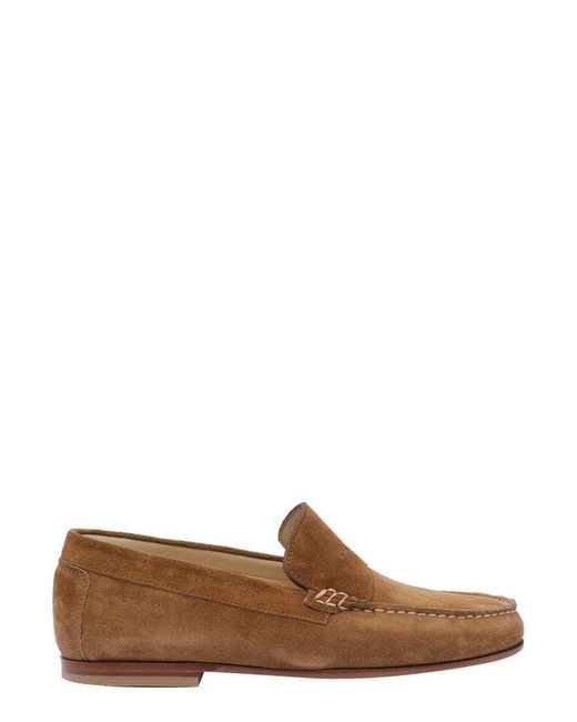 Stuart Weitzman Brown Logo Debossed Loafers for men