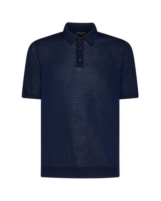 Roberto Collina Blue Button Detailed Short-sleeved Polo Shirt for men