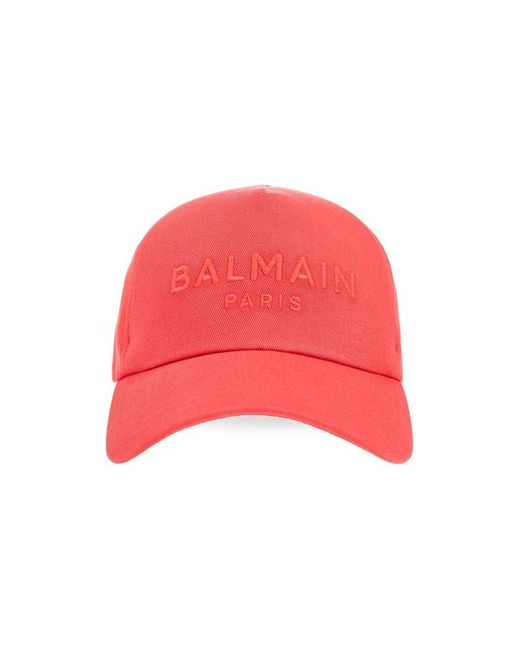 Balmain Red Baseball Cap With Logo, for men