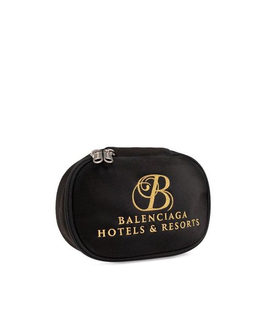 Balenciaga Black B Logo Embroidered Toiletry Bag for men