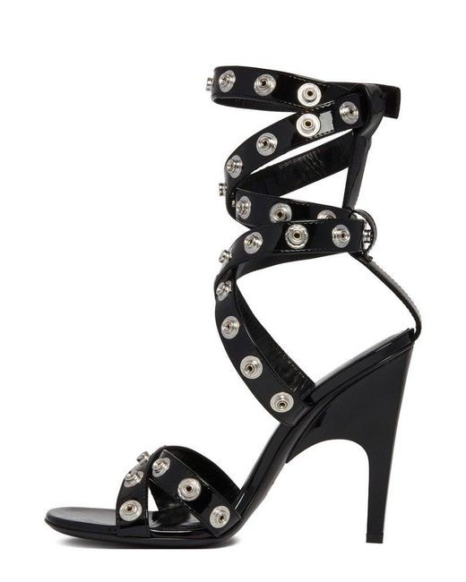 The Attico Black Cosmo Double Ankle Strap Press-stud Detailed Sandals