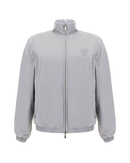 Brunello Cucinelli Gray Logo Embroidered Reversibile Jacket for men