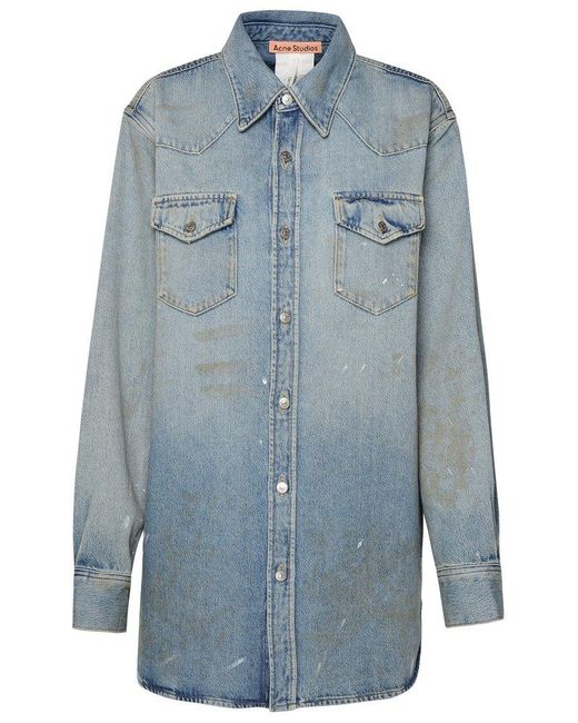 Acne Blue Paint Printed Denim Shirt