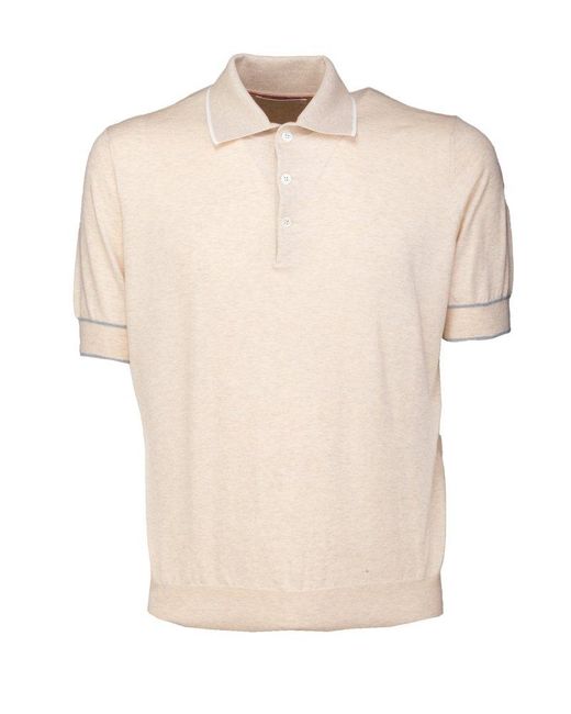 Brunello Cucinelli Natural Short-sleeved Knitted Polo Shirt for men