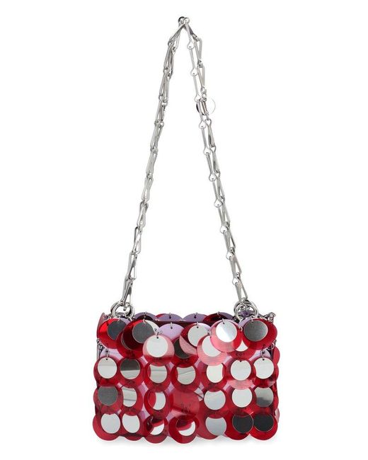 Rabanne Red Sparkle Sequin Embellished Shoulder Bag