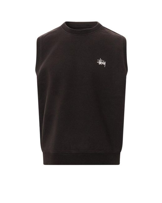 Stussy Black Logo Embroidered Knitted Vest for men