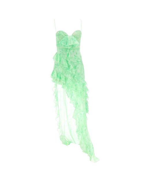 Alessandra Rich Green Gather Detailed Asymmetric-hem Dress