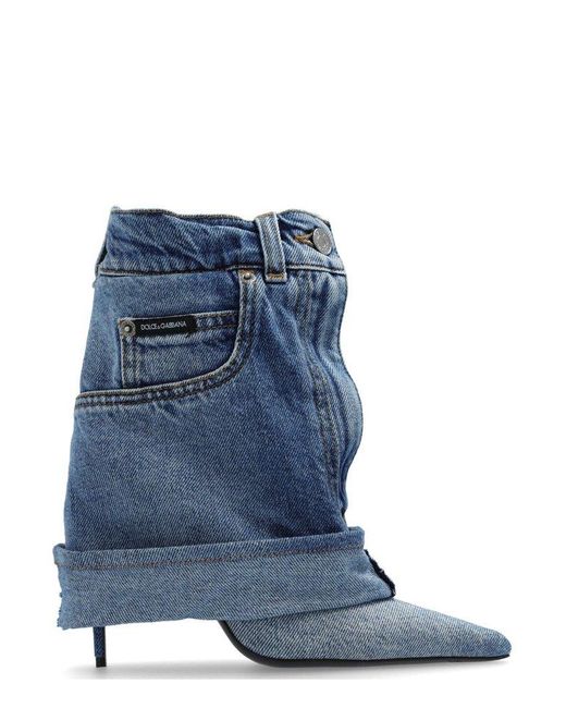 Dolce & Gabbana Blue Pointed Toe Denim Ankle Boots