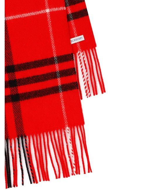 Burberry Red Check Wool Cashmere Scarf