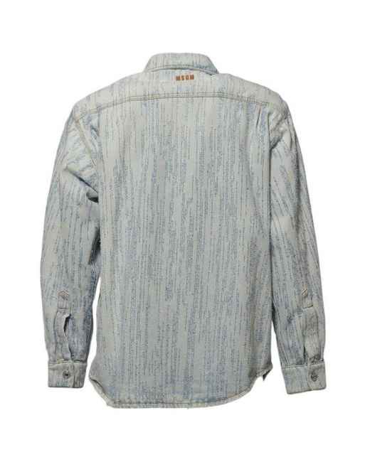 MSGM Gray Washed-Denim Button-Up Overshirt for men