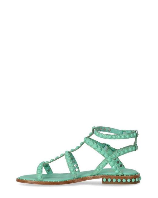 Ash Green Stud-embellished Ankle-strap Sandals