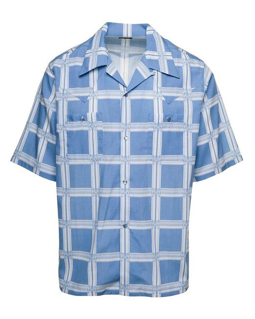 Needles Blue Light Bowling Shirt With All-Over Graphic Print for men