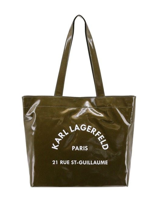 Karl Lagerfeld Green Logo-print Twill Tote Bag
