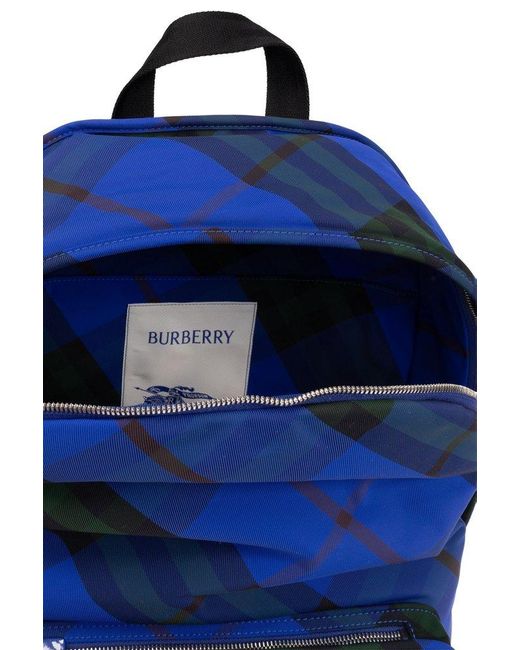 Burberry Blue Checked Backpack, for men