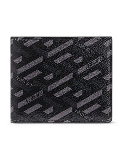 Versace Black Greca-print Bi-fold Wallet for men