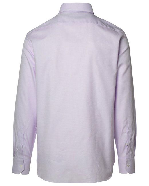 Zegna Purple Two-Tone Cotton Shirt for men